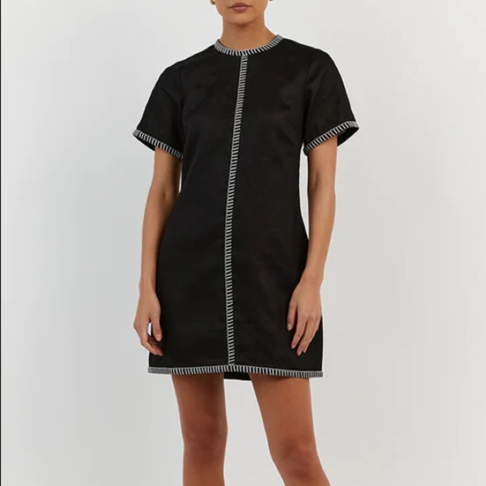 Dissh Bella Black Linen Shift Mini Dress